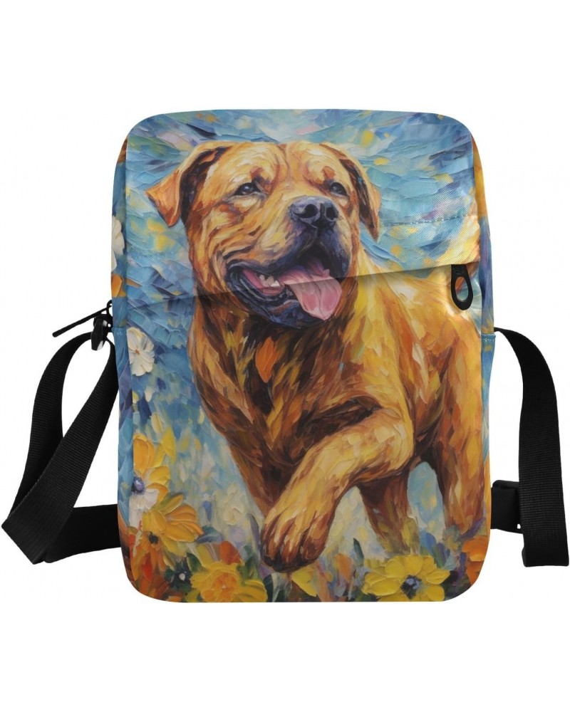 Painting Dog Floral Sling Bag Zipper Closure Crossbody Messenger Bags Purse with Card Phone Passport Compartment 6.6×9.4×2.5 ...