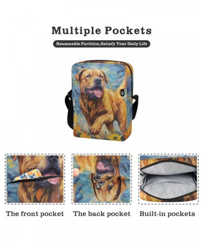 Painting Dog Floral Sling Bag Zipper Closure Crossbody Messenger Bags Purse with Card Phone Passport Compartment 6.6×9.4×2.5 ...