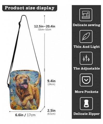 Painting Dog Floral Sling Bag Zipper Closure Crossbody Messenger Bags Purse with Card Phone Passport Compartment 6.6×9.4×2.5 ...