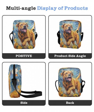 Painting Dog Floral Sling Bag Zipper Closure Crossbody Messenger Bags Purse with Card Phone Passport Compartment 6.6×9.4×2.5 ...