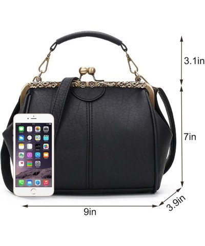 Vintage Hollow Handbag for Women Leather Shoulder Bag Evening Clutch Bag Kiss Lock Closure Crossbody Bag Purse Wine $24.48 Ev...