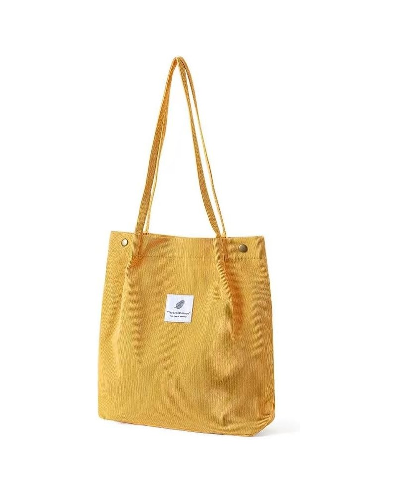 Women Corduroy Tote Bag Zipper Casual Tote's Handbag Big Capacity Shoulder Bag with Pockets 02-yellow $9.89 Totes