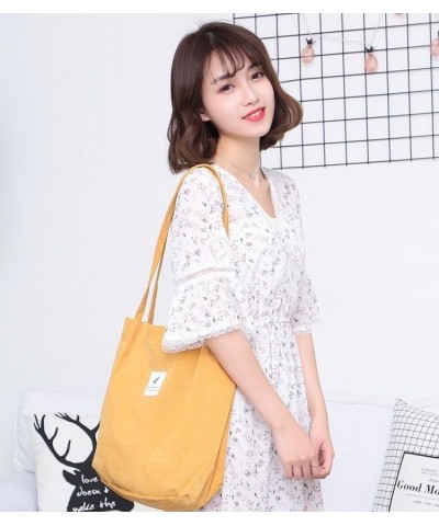 Women Corduroy Tote Bag Zipper Casual Tote's Handbag Big Capacity Shoulder Bag with Pockets 02-yellow $9.89 Totes