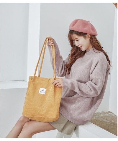 Women Corduroy Tote Bag Zipper Casual Tote's Handbag Big Capacity Shoulder Bag with Pockets 02-yellow $9.89 Totes