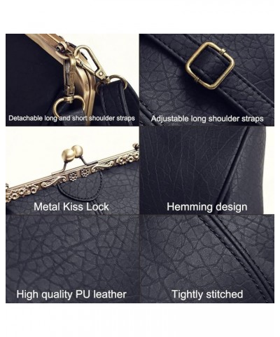 Vintage Hollow Handbag for Women Leather Shoulder Bag Evening Clutch Bag Kiss Lock Closure Crossbody Bag Purse Wine $24.48 Ev...