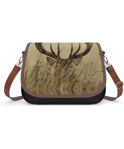 Deer Hunting Grassland Women's Crossbody Bag PU Messenger Bag Shoulder Handbag Pocket Purse for Travel Office $23.77 Shoulder...