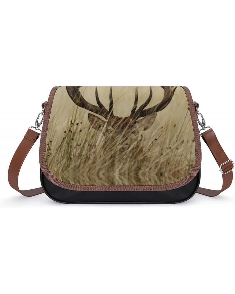 Deer Hunting Grassland Women's Crossbody Bag PU Messenger Bag Shoulder Handbag Pocket Purse for Travel Office $23.77 Shoulder...