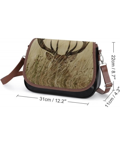 Deer Hunting Grassland Women's Crossbody Bag PU Messenger Bag Shoulder Handbag Pocket Purse for Travel Office $23.77 Shoulder...