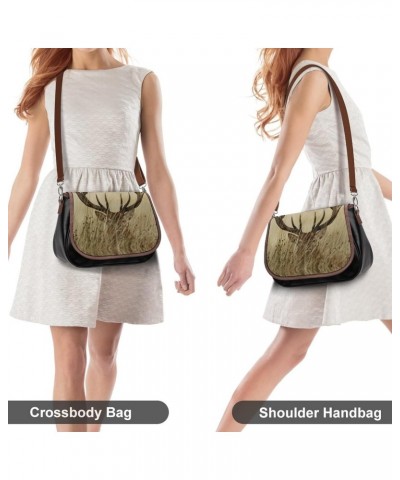 Deer Hunting Grassland Women's Crossbody Bag PU Messenger Bag Shoulder Handbag Pocket Purse for Travel Office $23.77 Shoulder...