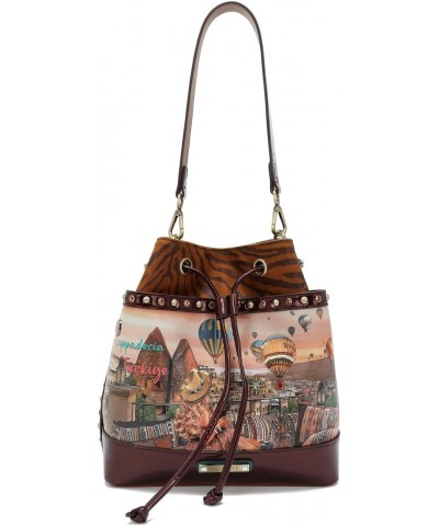 Heaven on Earth Bucket Bag, Medium Vegan Leather Turkey Print, Embellished Crossbody with Front, Back Pockets $43.00 Crossbod...