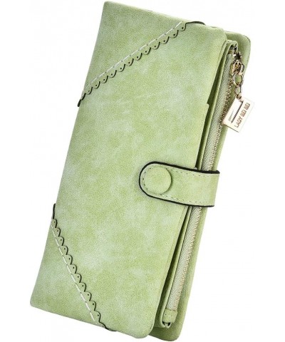 Women Vegan Leather Wallet Bifold Clutch Large Capacity Card Organizer Buckle Long Purse for Girls Candy Color Light Green $1...