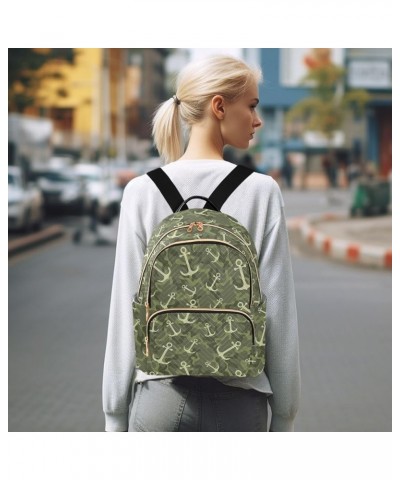 Mini Backpack for Women, Nchor on Camouflage Background Travel Backpack Purse for Ladies, Small Bookbag Daypack Shoulder Bag ...