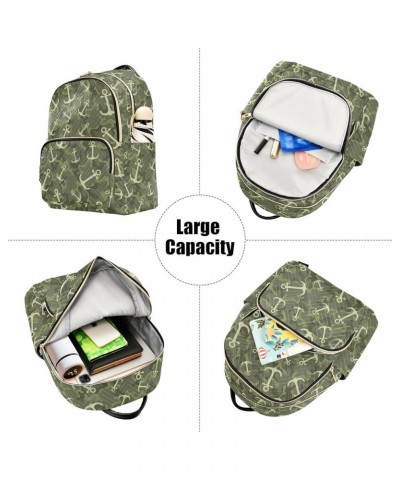 Mini Backpack for Women, Nchor on Camouflage Background Travel Backpack Purse for Ladies, Small Bookbag Daypack Shoulder Bag ...