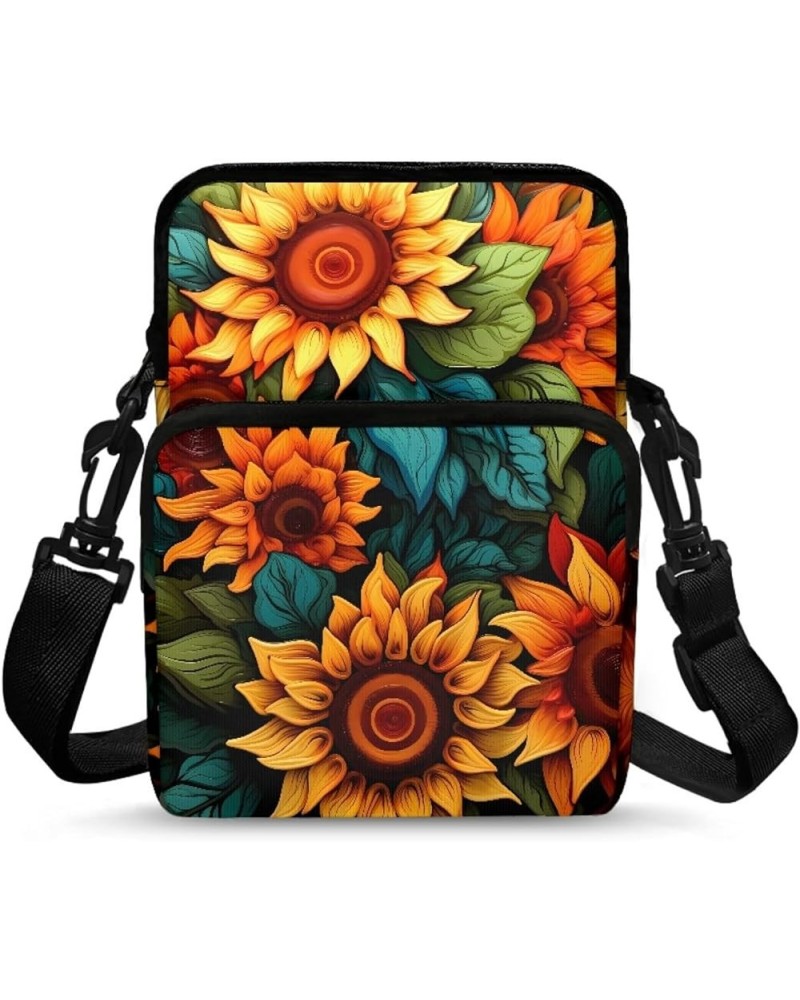 Small Crossbody Bag for Women Men Gifts Double Zipper Pockets Messenger Handbag Purse Sunflower Painting $10.35 Crossbody Bags