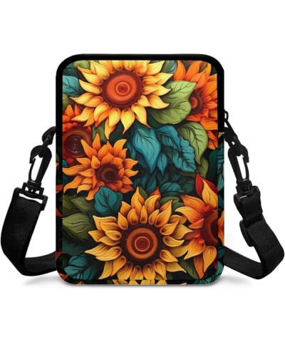 Small Crossbody Bag for Women Men Gifts Double Zipper Pockets Messenger Handbag Purse Sunflower Painting $10.35 Crossbody Bags