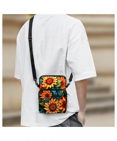 Small Crossbody Bag for Women Men Gifts Double Zipper Pockets Messenger Handbag Purse Sunflower Painting $10.35 Crossbody Bags