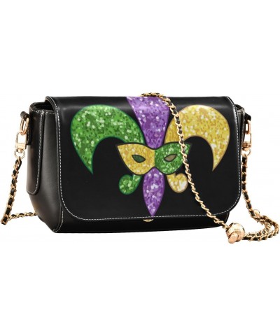 Mardi Gras Crossbody Handbag Diamond Gorgeous Fleur De Lis PU Leather Shoulder Bag Sturdy Travel Pouch Compact Chic Bag for W...