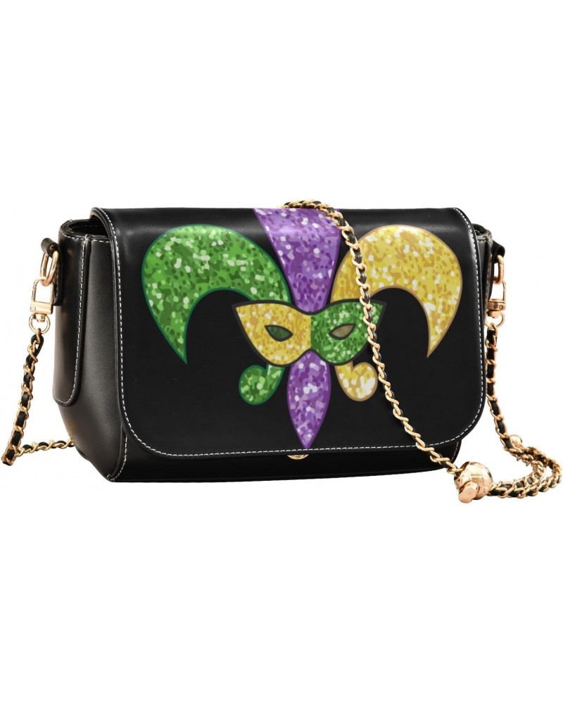 Mardi Gras Crossbody Handbag Diamond Gorgeous Fleur De Lis PU Leather Shoulder Bag Sturdy Travel Pouch Compact Chic Bag for W...