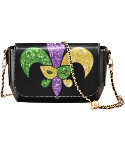 Mardi Gras Crossbody Handbag Diamond Gorgeous Fleur De Lis PU Leather Shoulder Bag Sturdy Travel Pouch Compact Chic Bag for W...