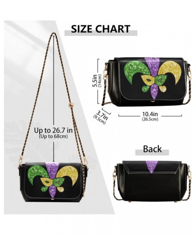 Mardi Gras Crossbody Handbag Diamond Gorgeous Fleur De Lis PU Leather Shoulder Bag Sturdy Travel Pouch Compact Chic Bag for W...