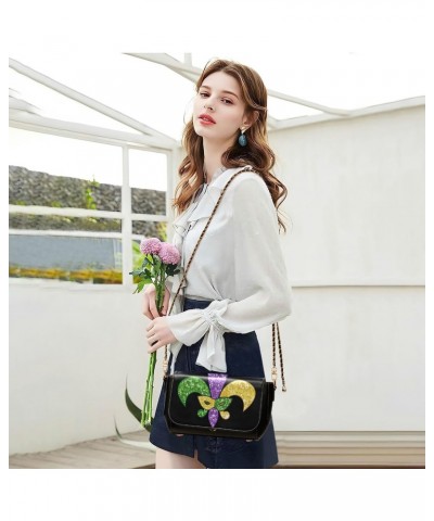 Mardi Gras Crossbody Handbag Diamond Gorgeous Fleur De Lis PU Leather Shoulder Bag Sturdy Travel Pouch Compact Chic Bag for W...