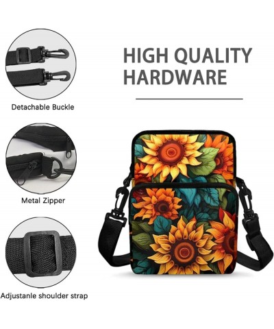 Small Crossbody Bag for Women Men Gifts Double Zipper Pockets Messenger Handbag Purse Sunflower Painting $10.35 Crossbody Bags