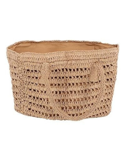 Straw Handbag, Zipper Inner Pocket Straw Beach Bag Double Handle Woven for Holiday (Brown) Brown $15.53 Handbags