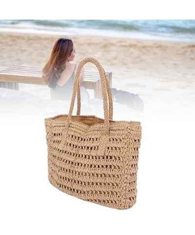 Straw Handbag, Zipper Inner Pocket Straw Beach Bag Double Handle Woven for Holiday (Brown) Brown $15.53 Handbags