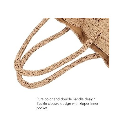 Straw Handbag, Zipper Inner Pocket Straw Beach Bag Double Handle Woven for Holiday (Brown) Brown $15.53 Handbags