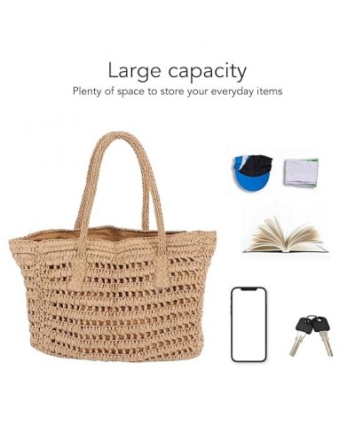 Straw Handbag, Zipper Inner Pocket Straw Beach Bag Double Handle Woven for Holiday (Brown) Brown $15.53 Handbags