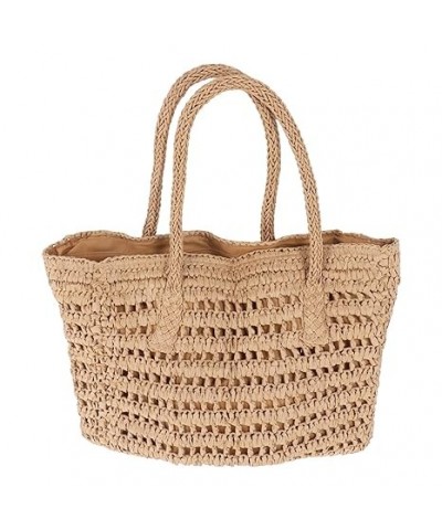 Straw Handbag, Zipper Inner Pocket Straw Beach Bag Double Handle Woven for Holiday (Brown) Brown $15.53 Handbags