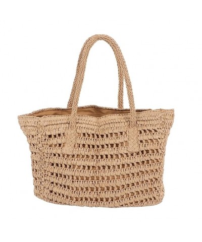 Straw Handbag, Zipper Inner Pocket Straw Beach Bag Double Handle Woven for Holiday (Brown) Brown $15.53 Handbags