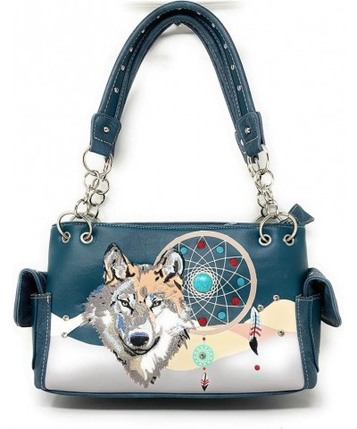 Western Wolf Dream Catcher Embroidery Feather Conceal Carry Women Handbag Purse in 5 colors Teal $15.05 Shoulder Bags