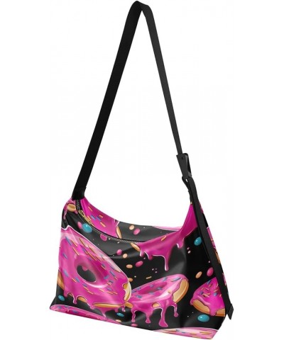 Bananas on Blue Women Shoulder Bag, Large Crossbody Bag, Leather Crossbody Bag Large Pink Donuts in Black-3 $20.51 Hobo Bags