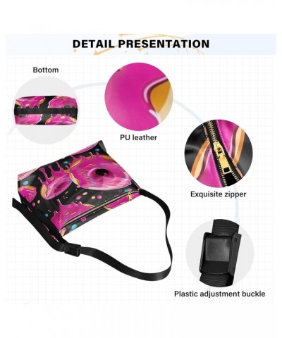 Bananas on Blue Women Shoulder Bag, Large Crossbody Bag, Leather Crossbody Bag Large Pink Donuts in Black-3 $20.51 Hobo Bags