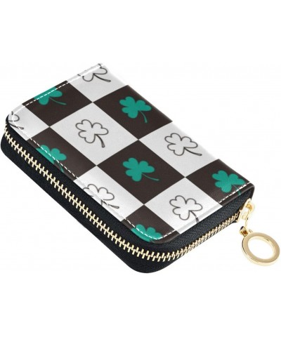 St. Patrick's Day Shamrocks Plaid Slim Card Wallet Womens Safe RFID Wallet Leather Zipper Money Organizers for Travel $11.59 ...