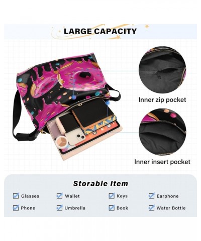 Bananas on Blue Women Shoulder Bag, Large Crossbody Bag, Leather Crossbody Bag Large Pink Donuts in Black-3 $20.51 Hobo Bags