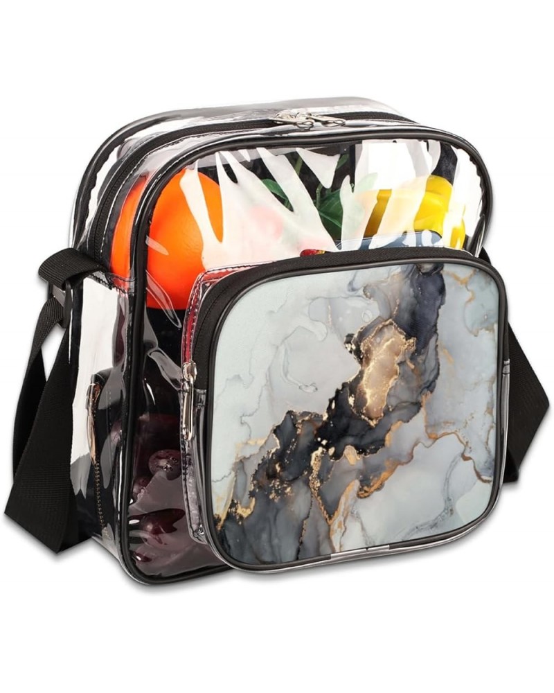 Flamingo Stripes Stadium-Approved Clear Crossbody Bag with Colorful Print Design Gold Ink $10.56 Crossbody Bags