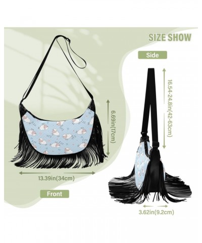 Sheep Print Tassel Crossbody Bag with Adjustable Strap and Zipper Crossbody Handbag for Women $13.16 Crossbody Bags