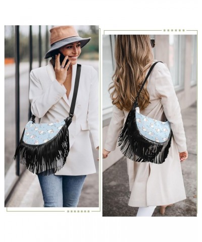 Sheep Print Tassel Crossbody Bag with Adjustable Strap and Zipper Crossbody Handbag for Women $13.16 Crossbody Bags