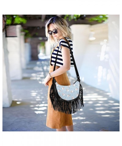 Sheep Print Tassel Crossbody Bag with Adjustable Strap and Zipper Crossbody Handbag for Women $13.16 Crossbody Bags