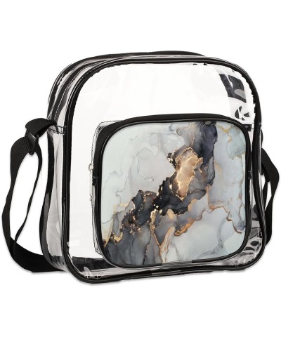 Flamingo Stripes Stadium-Approved Clear Crossbody Bag with Colorful Print Design Gold Ink $10.56 Crossbody Bags