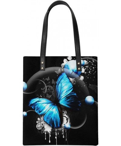 PU Leather Shoulder Straps Totes Buckle Hand Bag for Women Girls Large Capacity Tops Storage Case Blue Butterflies $11.34 Wal...