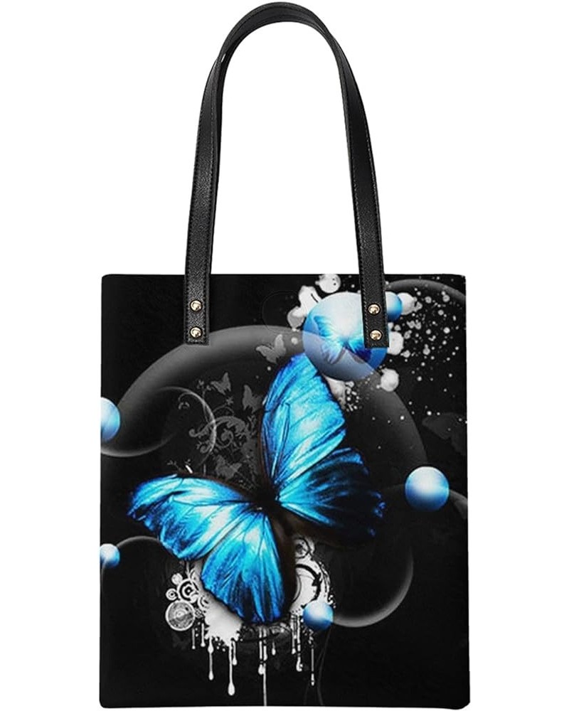 PU Leather Shoulder Straps Totes Buckle Hand Bag for Women Girls Large Capacity Tops Storage Case Blue Butterflies $11.34 Wal...