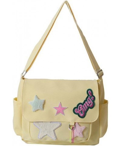 Stylish Women Messenger Bag Y2K Aesthetic Crossbody Purse Trendy Canvas Messenger Bag with Star & Letters Pattern Yellow $22....