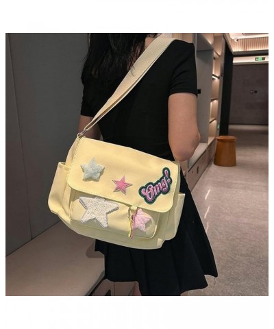 Stylish Women Messenger Bag Y2K Aesthetic Crossbody Purse Trendy Canvas Messenger Bag with Star & Letters Pattern Yellow $22....