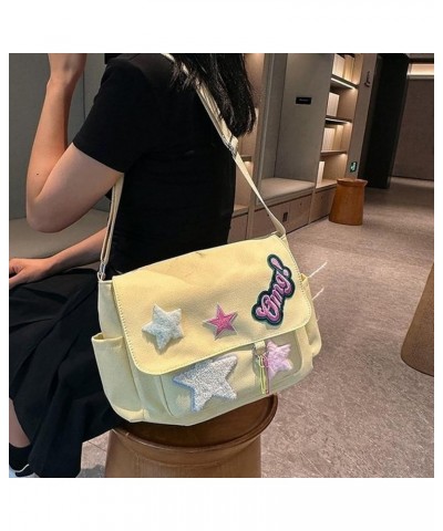 Stylish Women Messenger Bag Y2K Aesthetic Crossbody Purse Trendy Canvas Messenger Bag with Star & Letters Pattern Yellow $22....