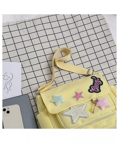 Stylish Women Messenger Bag Y2K Aesthetic Crossbody Purse Trendy Canvas Messenger Bag with Star & Letters Pattern Yellow $22....