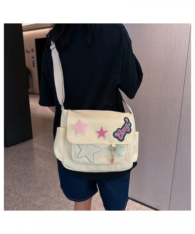 Stylish Women Messenger Bag Y2K Aesthetic Crossbody Purse Trendy Canvas Messenger Bag with Star & Letters Pattern Yellow $22....