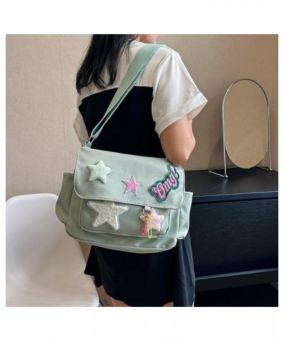 Stylish Women Messenger Bag Y2K Aesthetic Crossbody Purse Trendy Canvas Messenger Bag with Star & Letters Pattern Yellow $22....